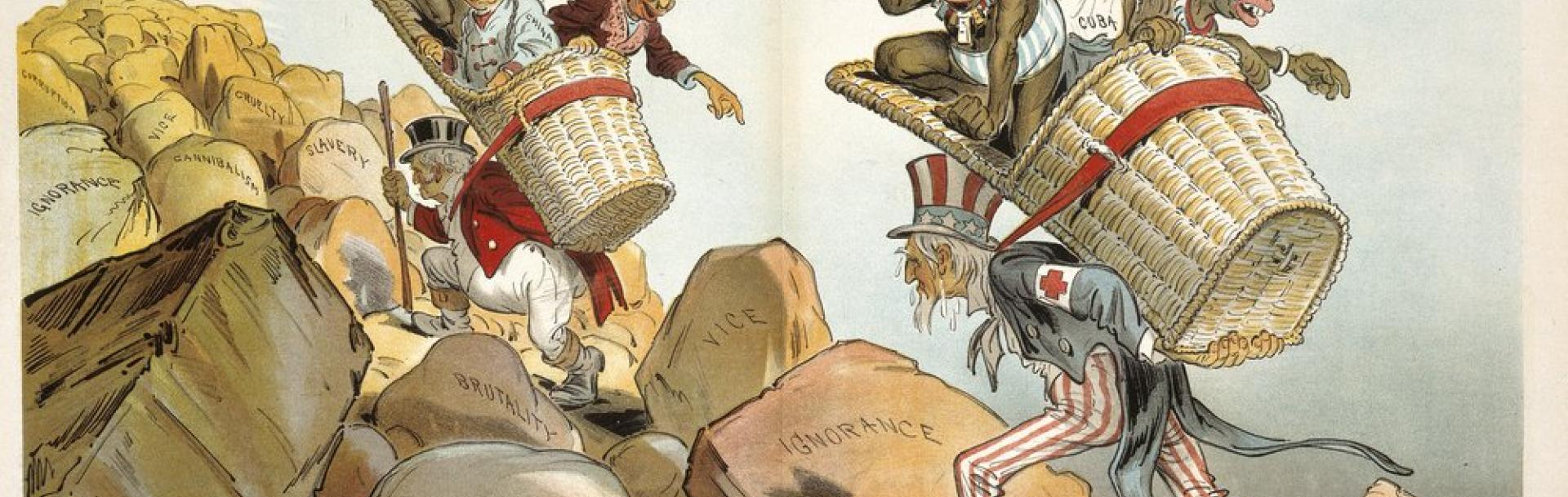 "La carga del hombre blanco", caricatura de Victor Gillam.